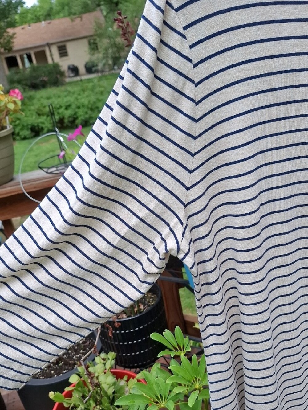 Chico's Navy/Wheat Striped Side-Tie 3/4 Sleeve Top Sz XL - Picture 6 of 9